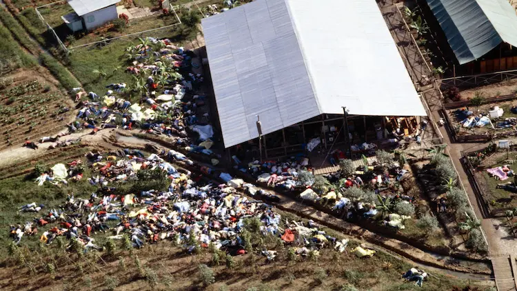 Piles of dead bodies at the Peoples Temple at Jonestown, Guyana. Nov 18,1978.